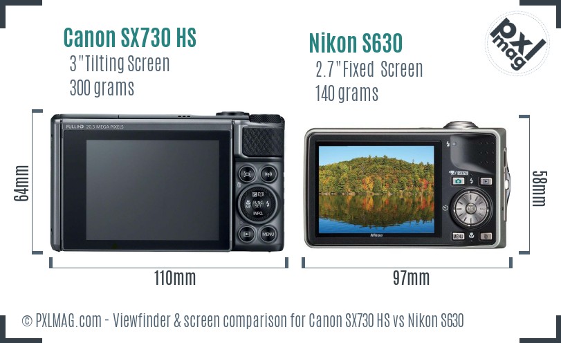 Canon SX730 HS vs Nikon S630 Screen and Viewfinder comparison