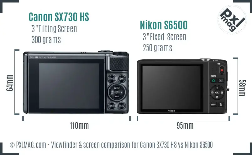 Canon SX730 HS vs Nikon S6500 Screen and Viewfinder comparison