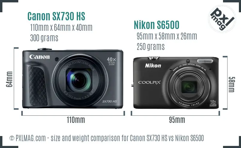 Canon SX730 HS vs Nikon S6500 size comparison