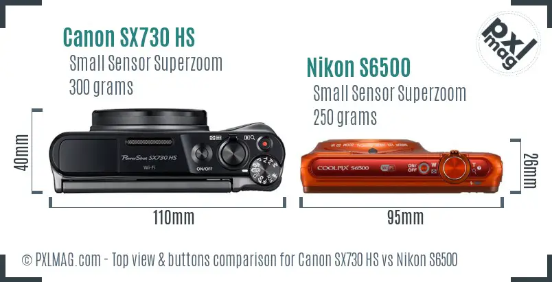 Canon SX730 HS vs Nikon S6500 top view buttons comparison