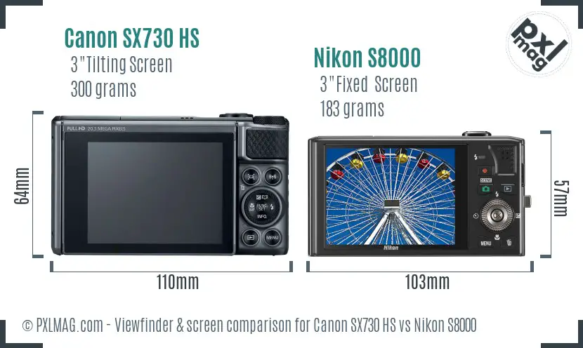 Canon SX730 HS vs Nikon S8000 Screen and Viewfinder comparison