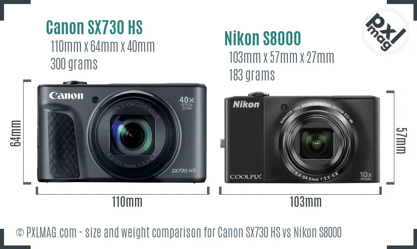 Canon SX730 HS vs Nikon S8000 size comparison