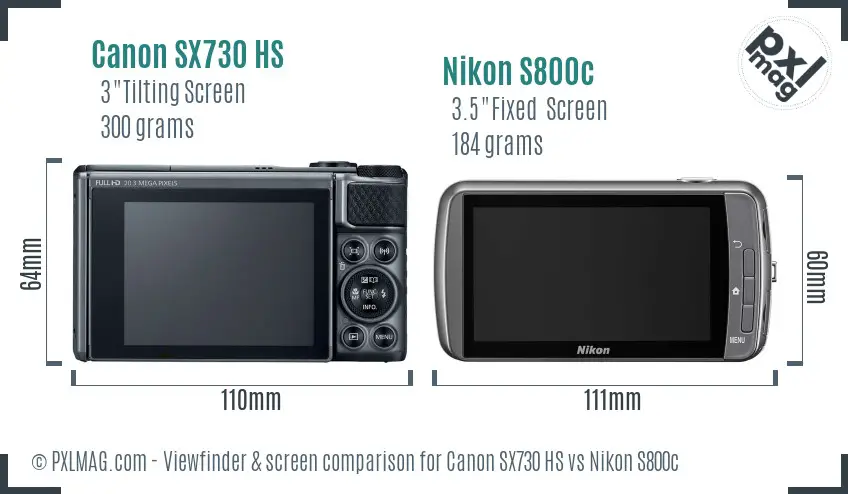 Canon SX730 HS vs Nikon S800c Screen and Viewfinder comparison