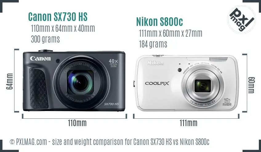 Canon SX730 HS vs Nikon S800c size comparison