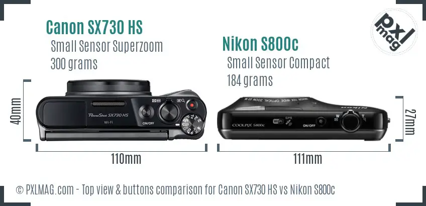 Canon SX730 HS vs Nikon S800c top view buttons comparison