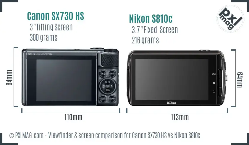 Canon SX730 HS vs Nikon S810c Screen and Viewfinder comparison