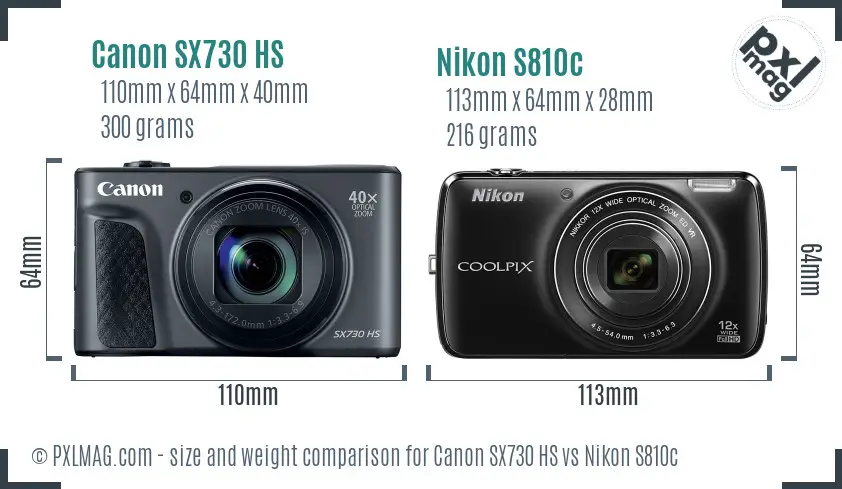 Canon SX730 HS vs Nikon S810c size comparison