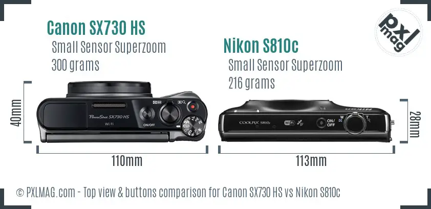 Canon SX730 HS vs Nikon S810c top view buttons comparison