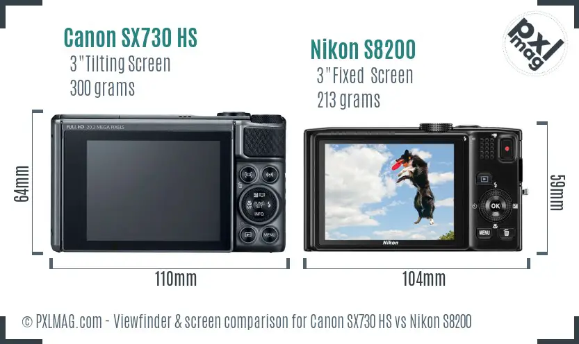 Canon SX730 HS vs Nikon S8200 Screen and Viewfinder comparison