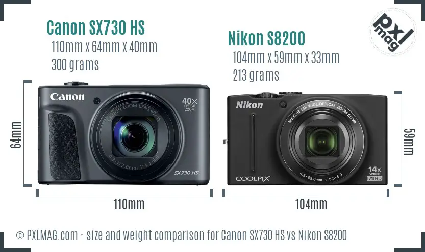 Canon SX730 HS vs Nikon S8200 size comparison