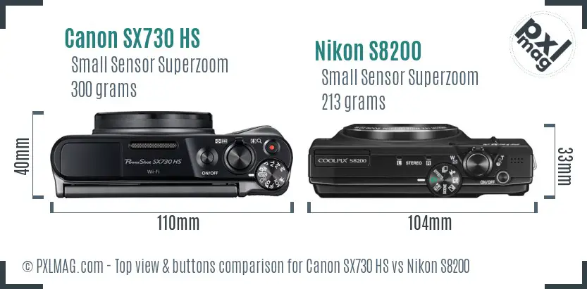 Canon SX730 HS vs Nikon S8200 top view buttons comparison