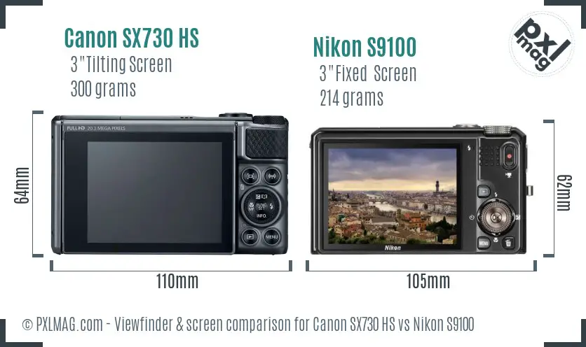 Canon SX730 HS vs Nikon S9100 Screen and Viewfinder comparison
