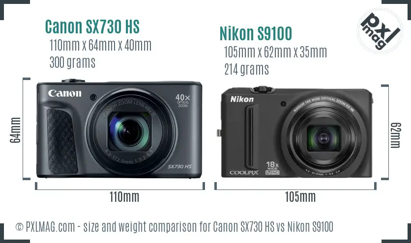 Canon SX730 HS vs Nikon S9100 size comparison