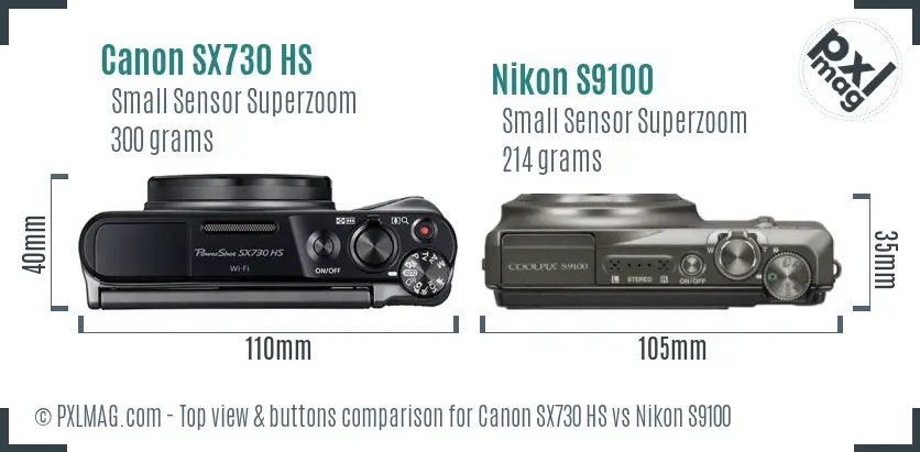 Canon SX730 HS vs Nikon S9100 top view buttons comparison
