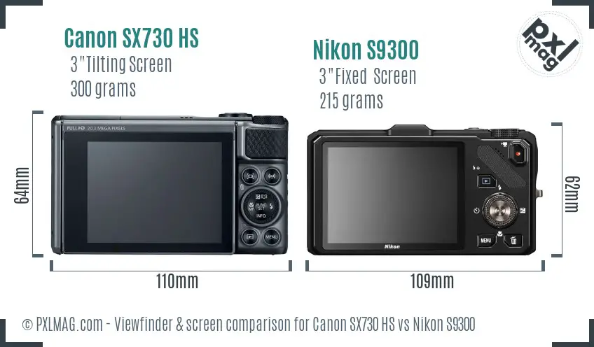 Canon SX730 HS vs Nikon S9300 Screen and Viewfinder comparison