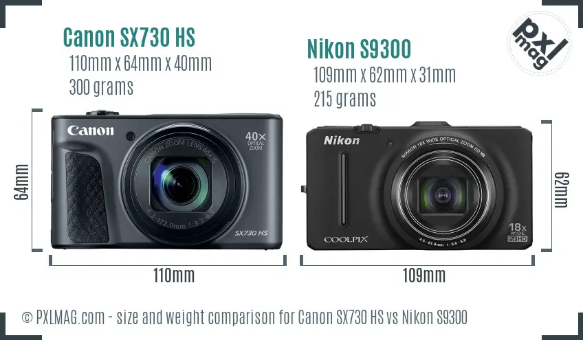Canon SX730 HS vs Nikon S9300 size comparison