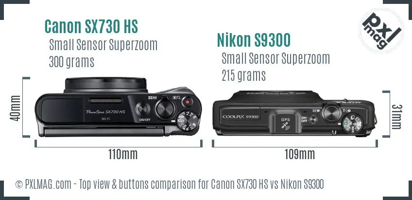Canon SX730 HS vs Nikon S9300 top view buttons comparison