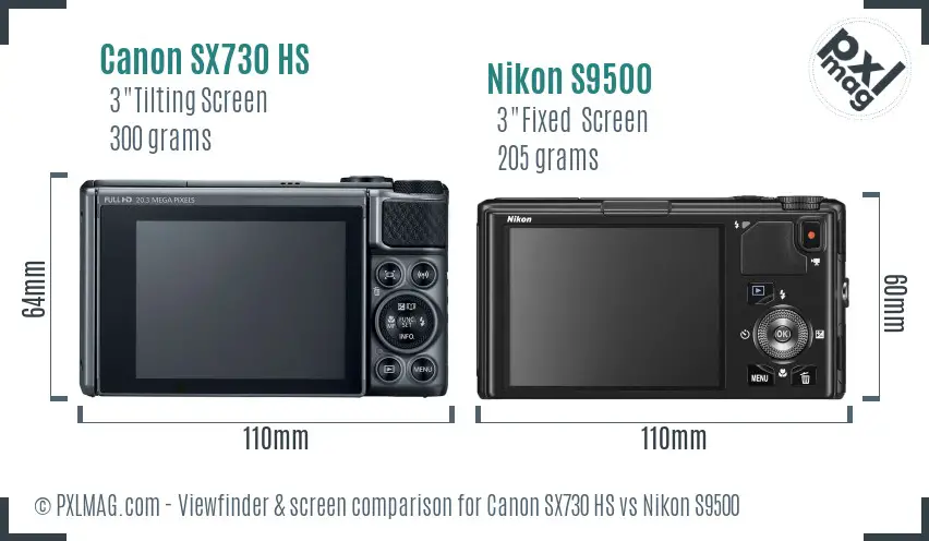 Canon SX730 HS vs Nikon S9500 Screen and Viewfinder comparison