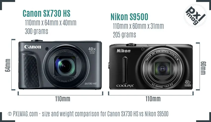 Canon SX730 HS vs Nikon S9500 size comparison