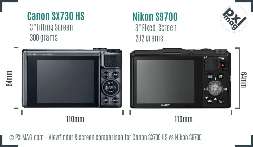 Canon SX730 HS vs Nikon S9700 Screen and Viewfinder comparison
