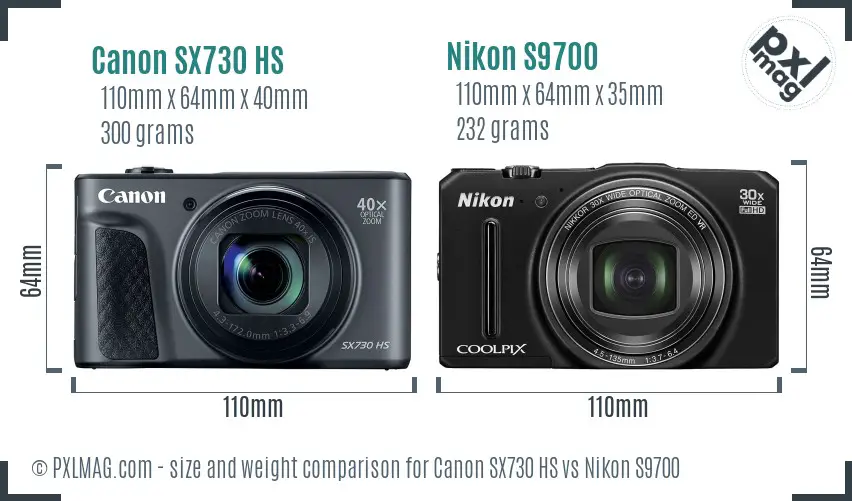 Canon SX730 HS vs Nikon S9700 size comparison