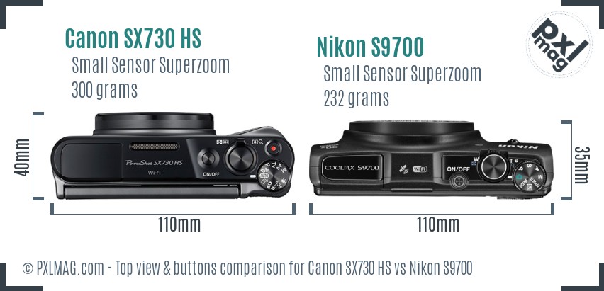 Canon SX730 HS vs Nikon S9700 top view buttons comparison