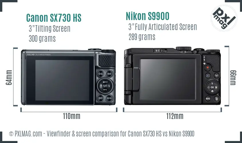 Canon SX730 HS vs Nikon S9900 Screen and Viewfinder comparison