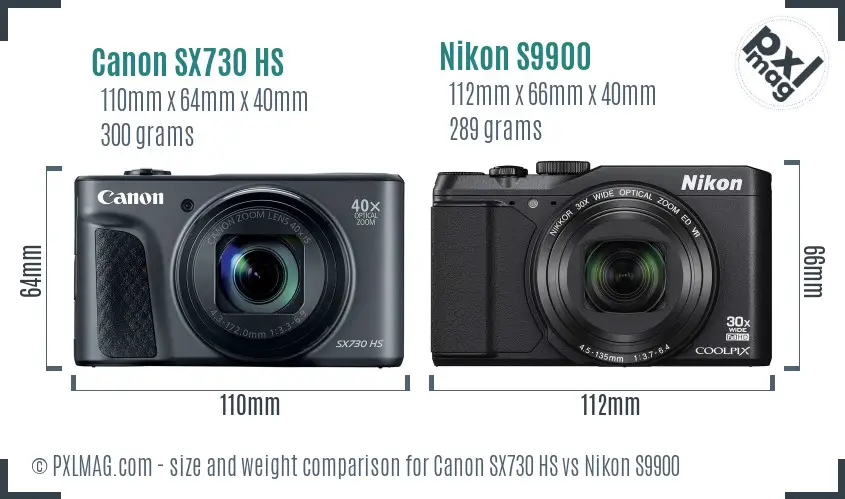 Canon SX730 HS vs Nikon S9900 size comparison