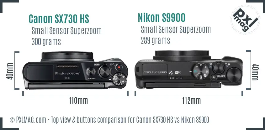 Canon SX730 HS vs Nikon S9900 top view buttons comparison