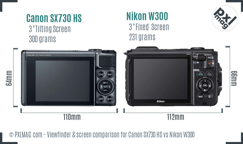 Canon SX730 HS vs Nikon W300 Screen and Viewfinder comparison