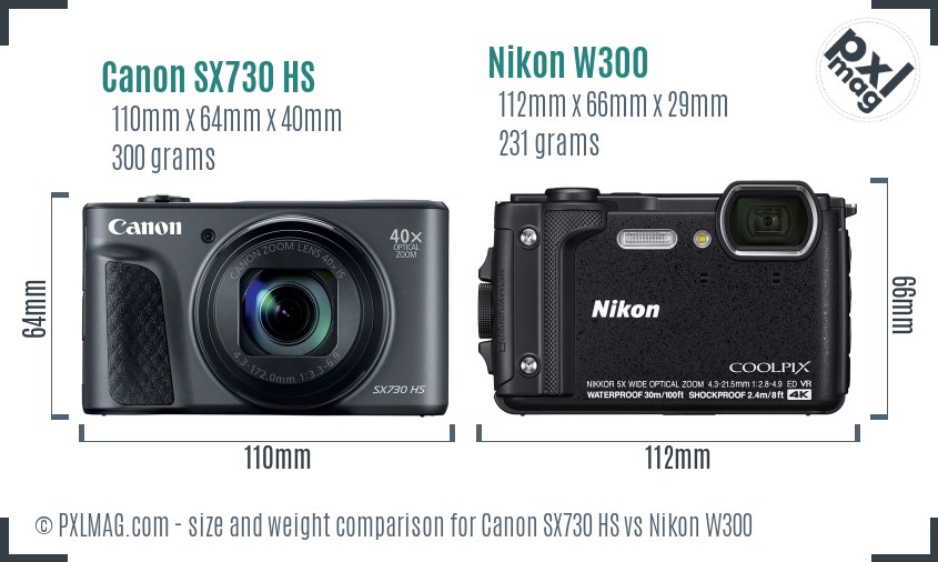 Canon SX730 HS vs Nikon W300 size comparison Canon SX730 HS vs Nikon W300 size comparison