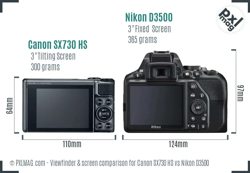 Canon SX730 HS vs Nikon D3500 Screen and Viewfinder comparison