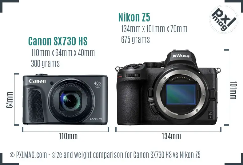 Canon SX730 HS vs Nikon Z5 size comparison