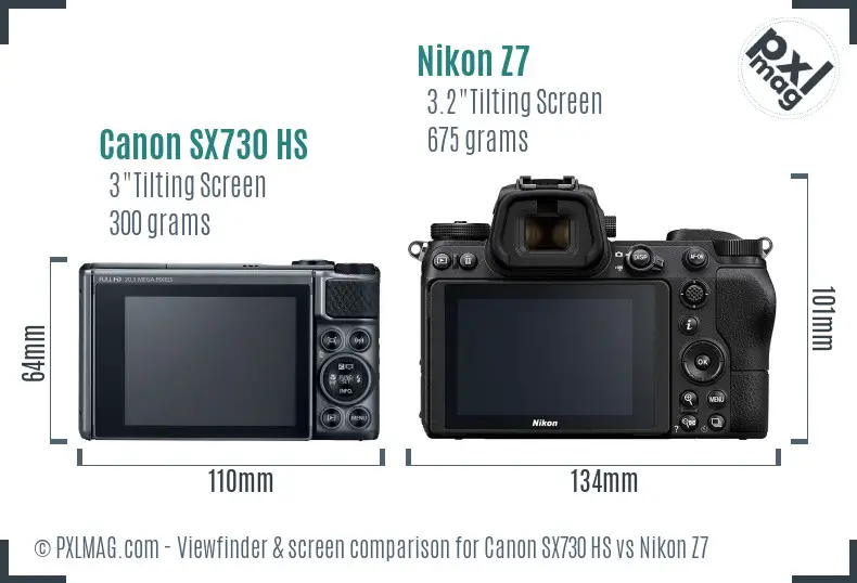 Canon SX730 HS vs Nikon Z7 Screen and Viewfinder comparison
