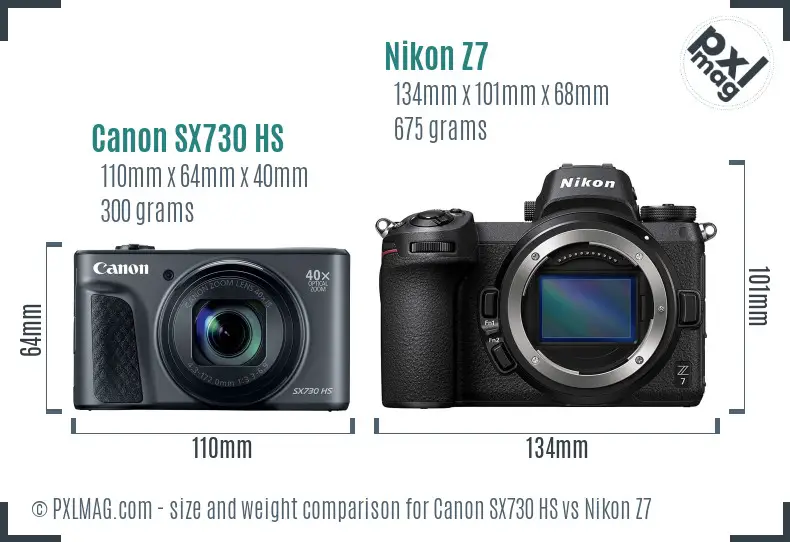 Canon SX730 HS vs Nikon Z7 size comparison