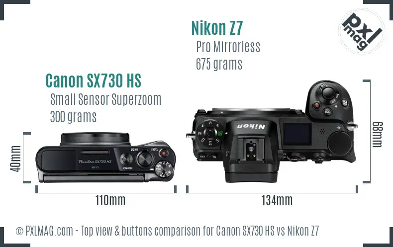 Canon SX730 HS vs Nikon Z7 top view buttons comparison