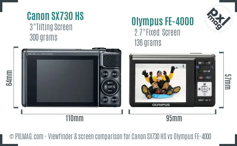 Canon SX730 HS vs Olympus FE-4000 Screen and Viewfinder comparison Canon SX730 HS vs Olympus FE-4000 Screen and Viewfinder comparison