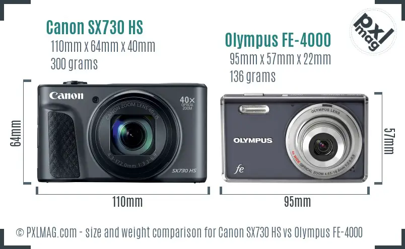 Canon SX730 HS vs Olympus FE-4000 size comparison Canon SX730 HS vs Olympus FE-4000 size comparison