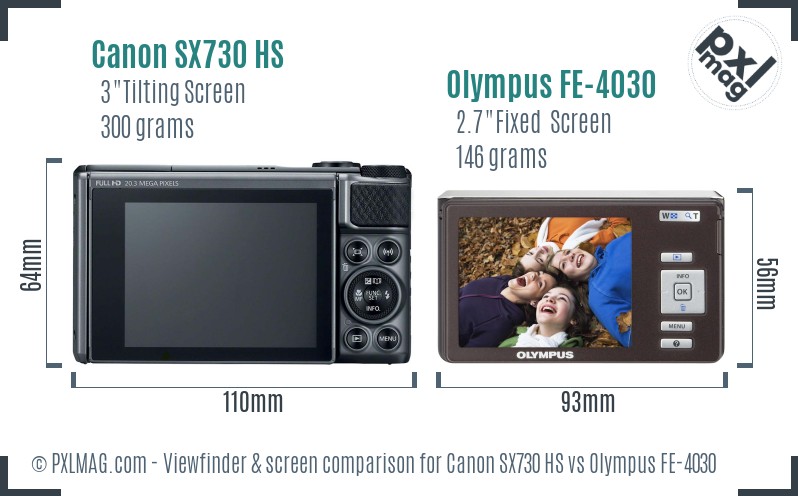 Canon SX730 HS vs Olympus FE-4030 Screen and Viewfinder comparison