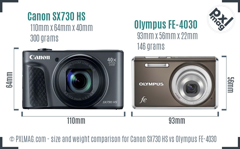 Canon SX730 HS vs Olympus FE-4030 size comparison
