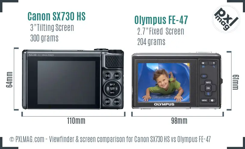 Canon SX730 HS vs Olympus FE-47 Screen and Viewfinder comparison