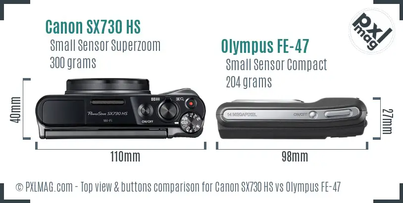 Canon SX730 HS vs Olympus FE-47 top view buttons comparison