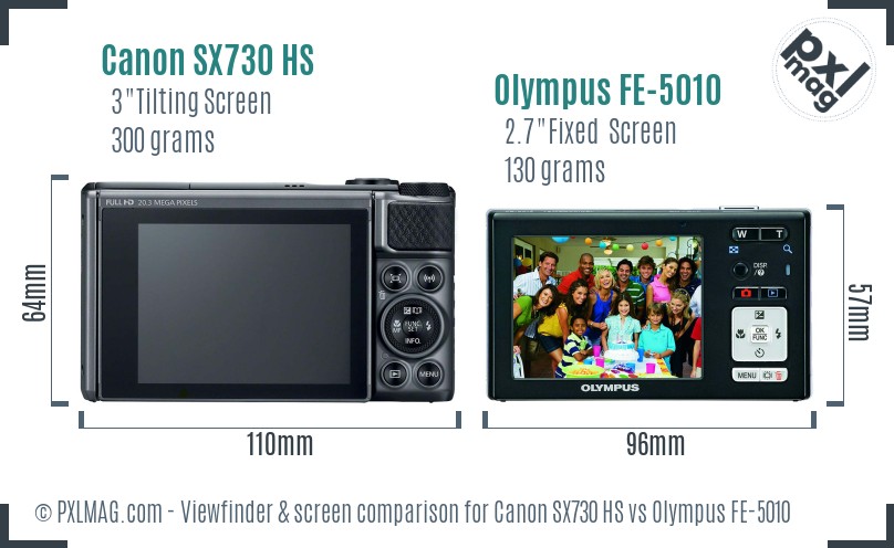 Canon SX730 HS vs Olympus FE-5010 Screen and Viewfinder comparison