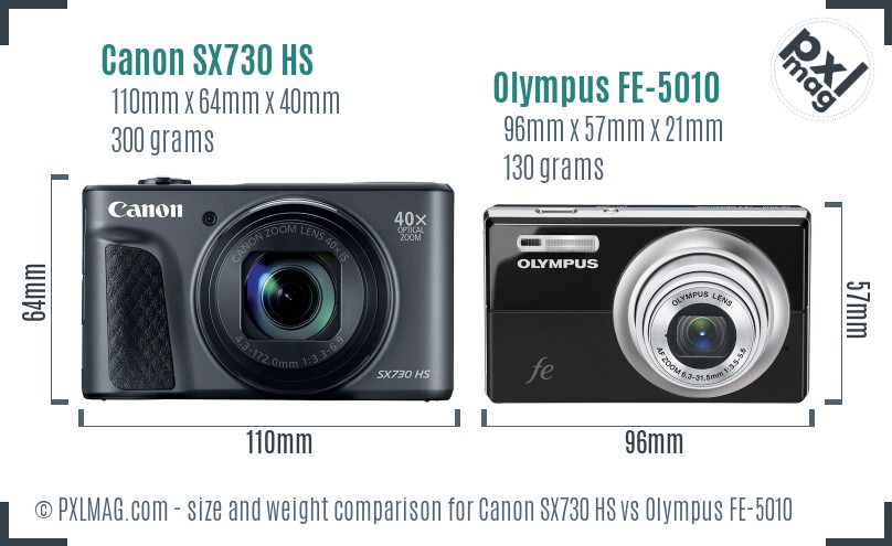 Canon SX730 HS vs Olympus FE-5010 size comparison Canon SX730 HS vs Olympus FE-5010 size comparison