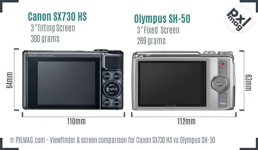 Canon SX730 HS vs Olympus SH-50 Screen and Viewfinder comparison