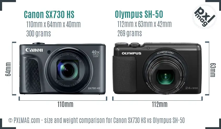 Canon SX730 HS vs Olympus SH-50 size comparison