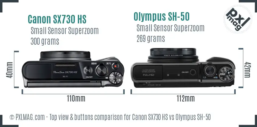 Canon SX730 HS vs Olympus SH-50 top view buttons comparison