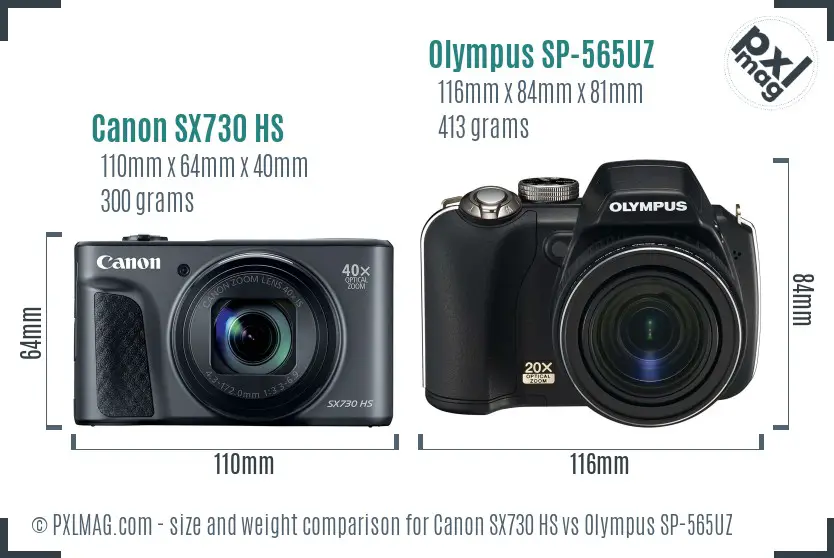 Canon SX730 HS vs Olympus SP-565UZ size comparison