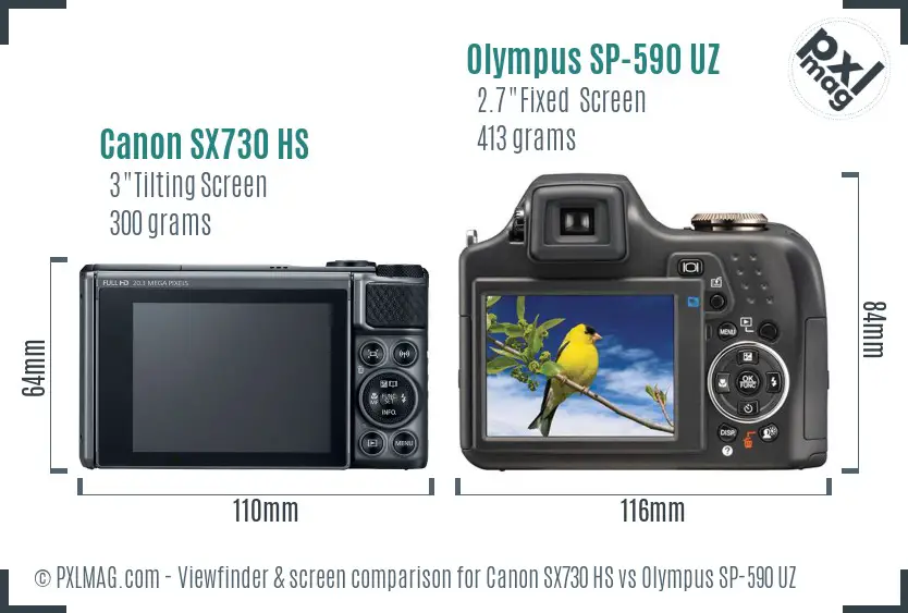 Canon SX730 HS vs Olympus SP-590 UZ Screen and Viewfinder comparison