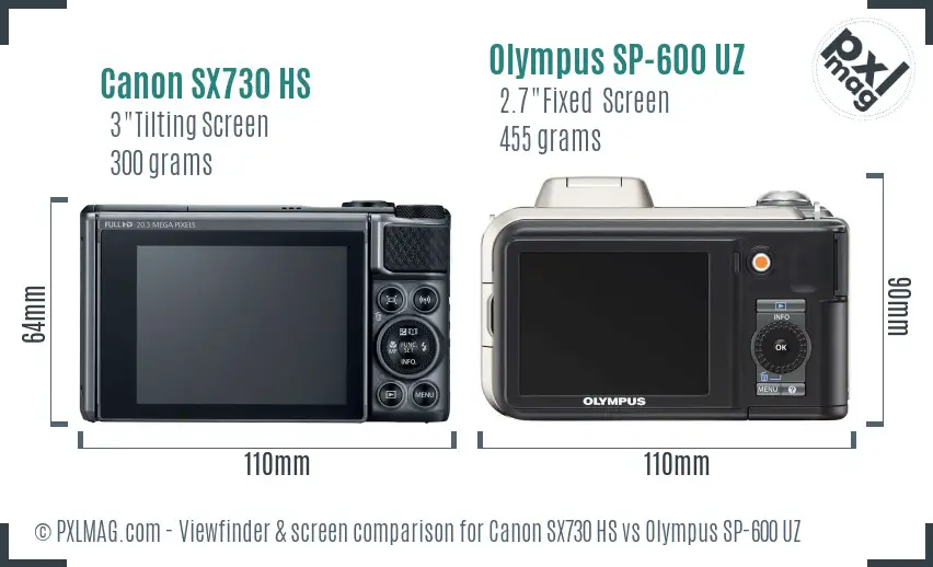 Canon SX730 HS vs Olympus SP-600 UZ Screen and Viewfinder comparison